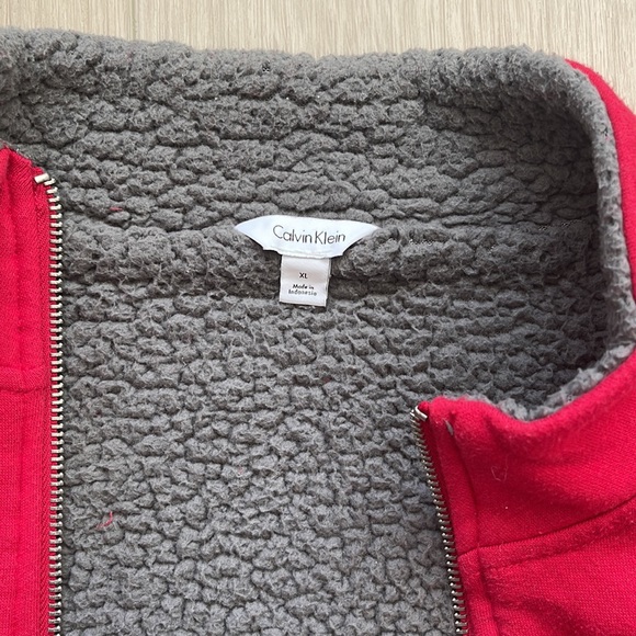 Calvin Klein Jacket Full Zip Men's XL Red Solid Winter Wear Long Sleeves fleece - Picture 8 of 11